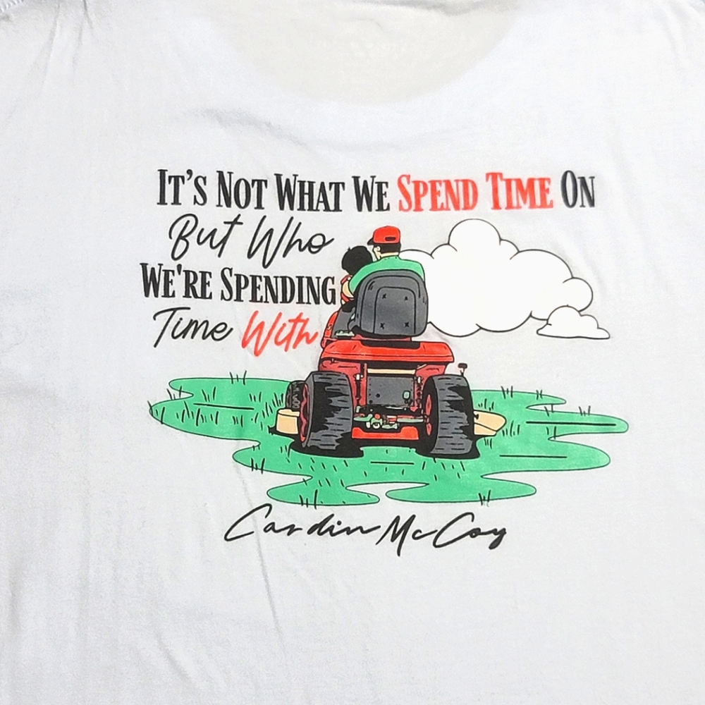Cardin McCoy kids light blue shirt “Its not what we spend time on...” L(12/14)